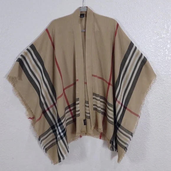 Fraas Lightweight Border Plaid Poncho,Color Camel. - Picture 13 of 13